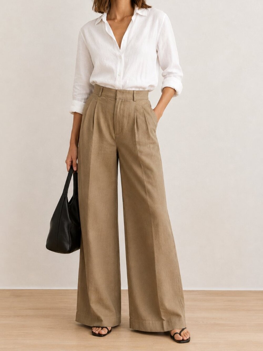 Everlane Wide Leg Tencel Cotton Trousers Camel High Rise Pants Size 8R